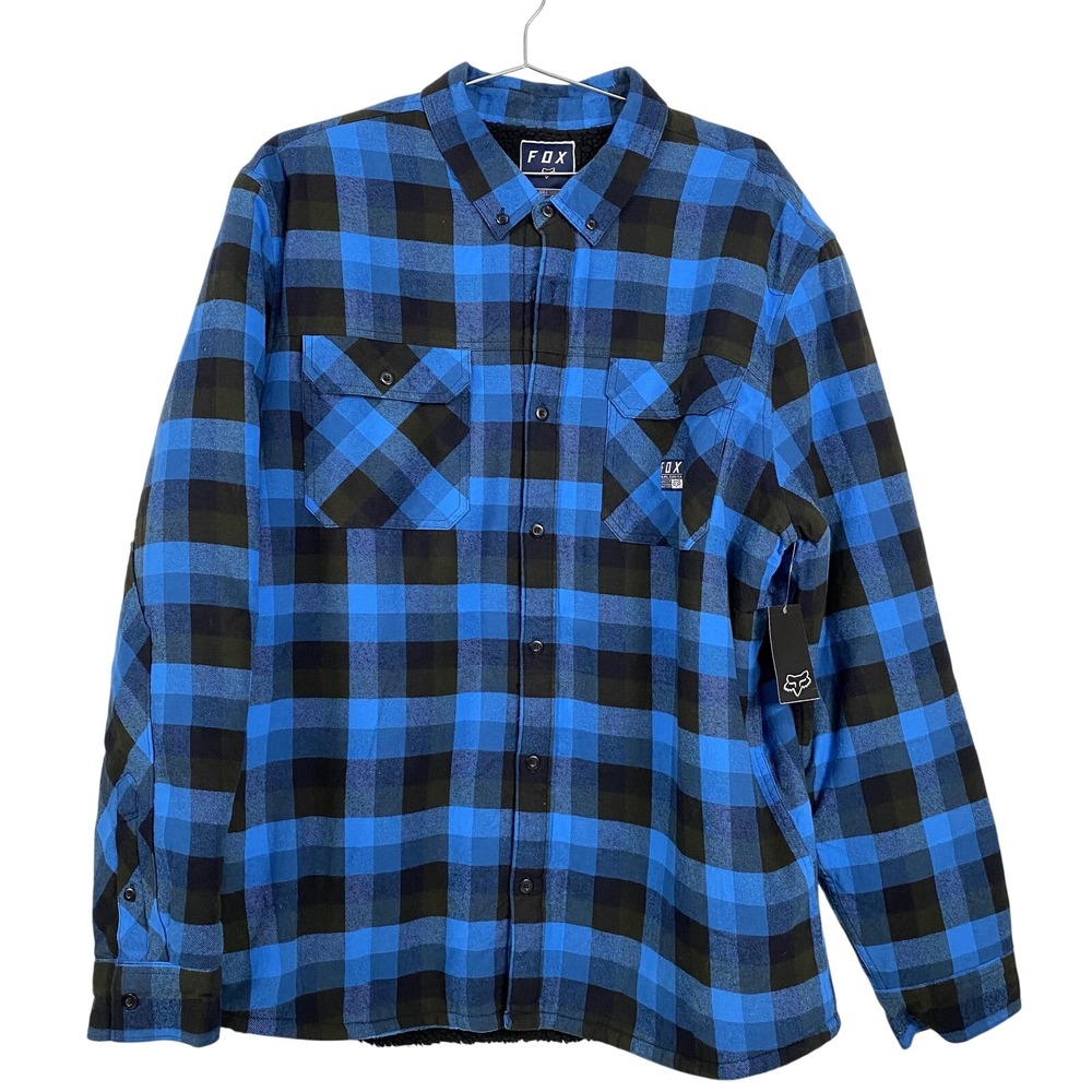 Fox Racing‎ Jacket Mens 2XL Blue Black Roverfield Sherpa Flannel Plaid Shacket